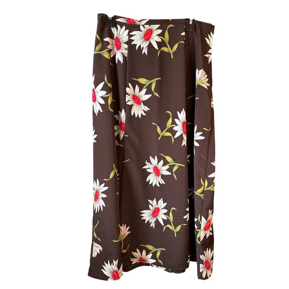 Y2K Vintage Kathy Ireland Brown Skirt Large Daisy 90s Friends Phoebe Boho Hippie